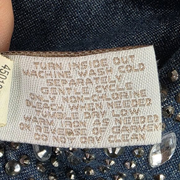 Womens Chicos Rhinestone Embellished Collar Denim Shirt Button Up Cotton Size 0 - Picture 8 of 8